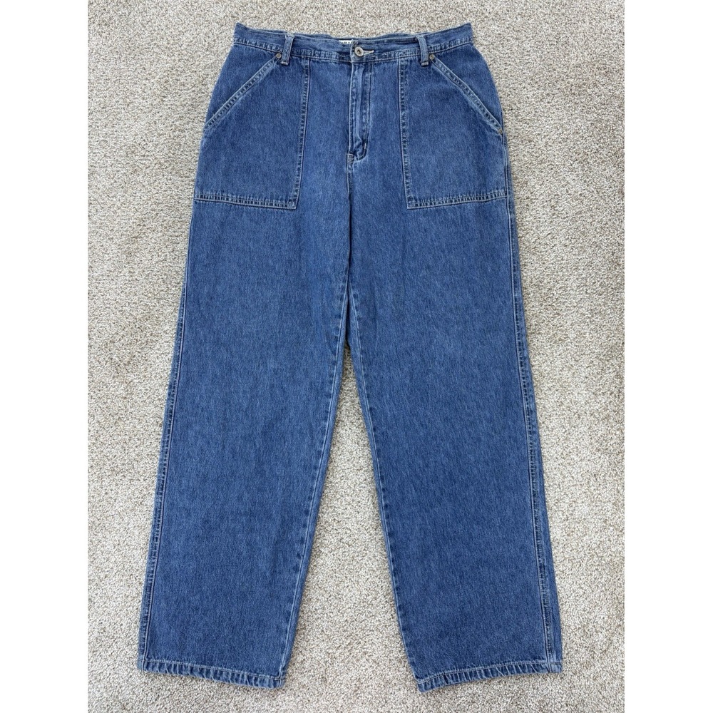 Vintage BILL BLASS High Rise Wide Leg Utility Jean Womens 12 Blue Cotton 90s Y2K
